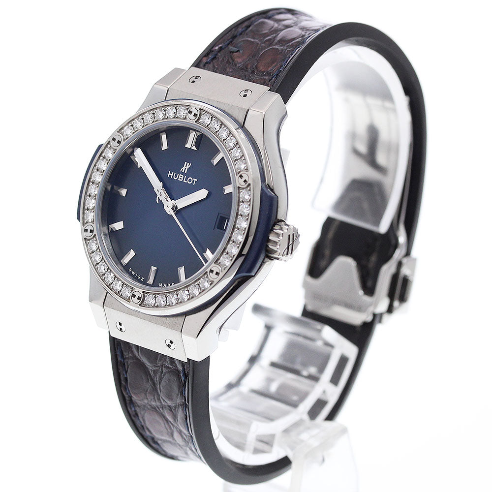 HUBLOT Classic Fusion Deep Blue Japan Exclusive 581.NX.6670.LR.1104.JPN19 date diamond bezel deep blue Dial Quartz Ladies Watch_916098