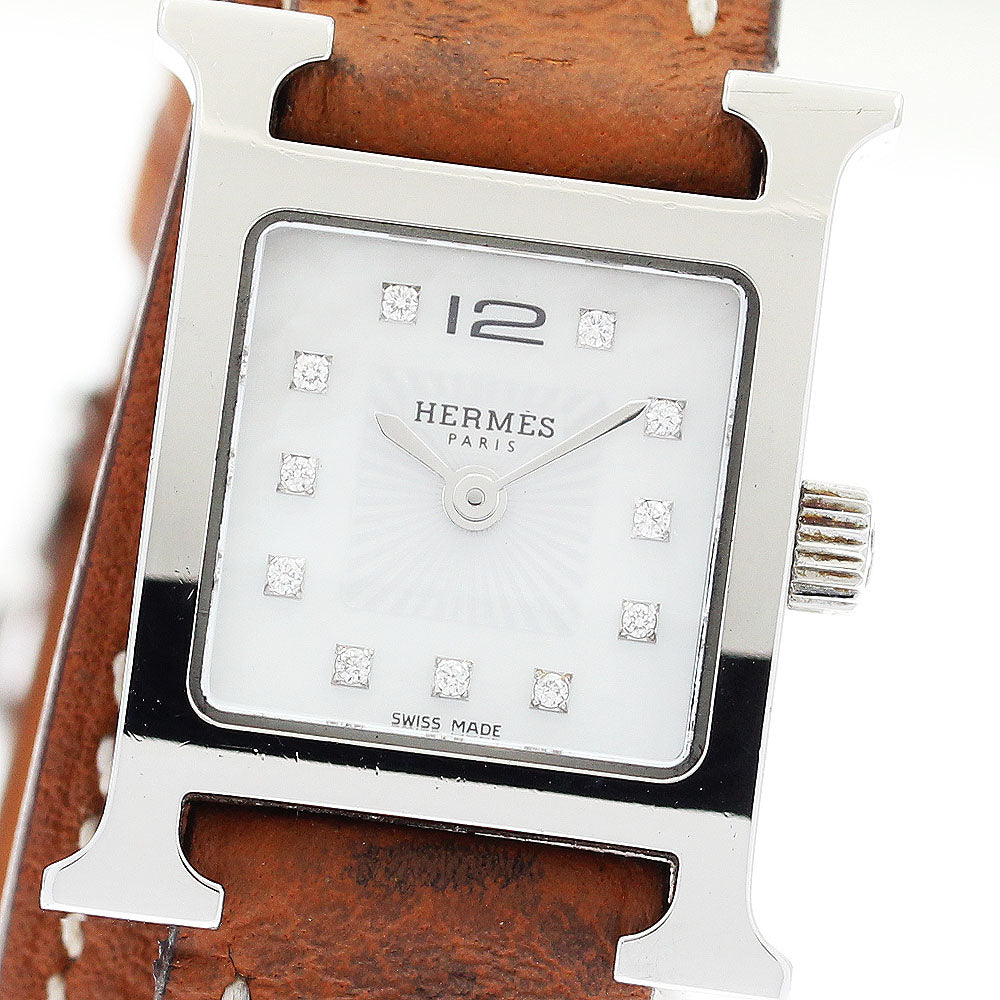 HERMES H watch mini HH1.110 11P diamond white shell dial White shell Dial Quartz Ladies Watch_916302