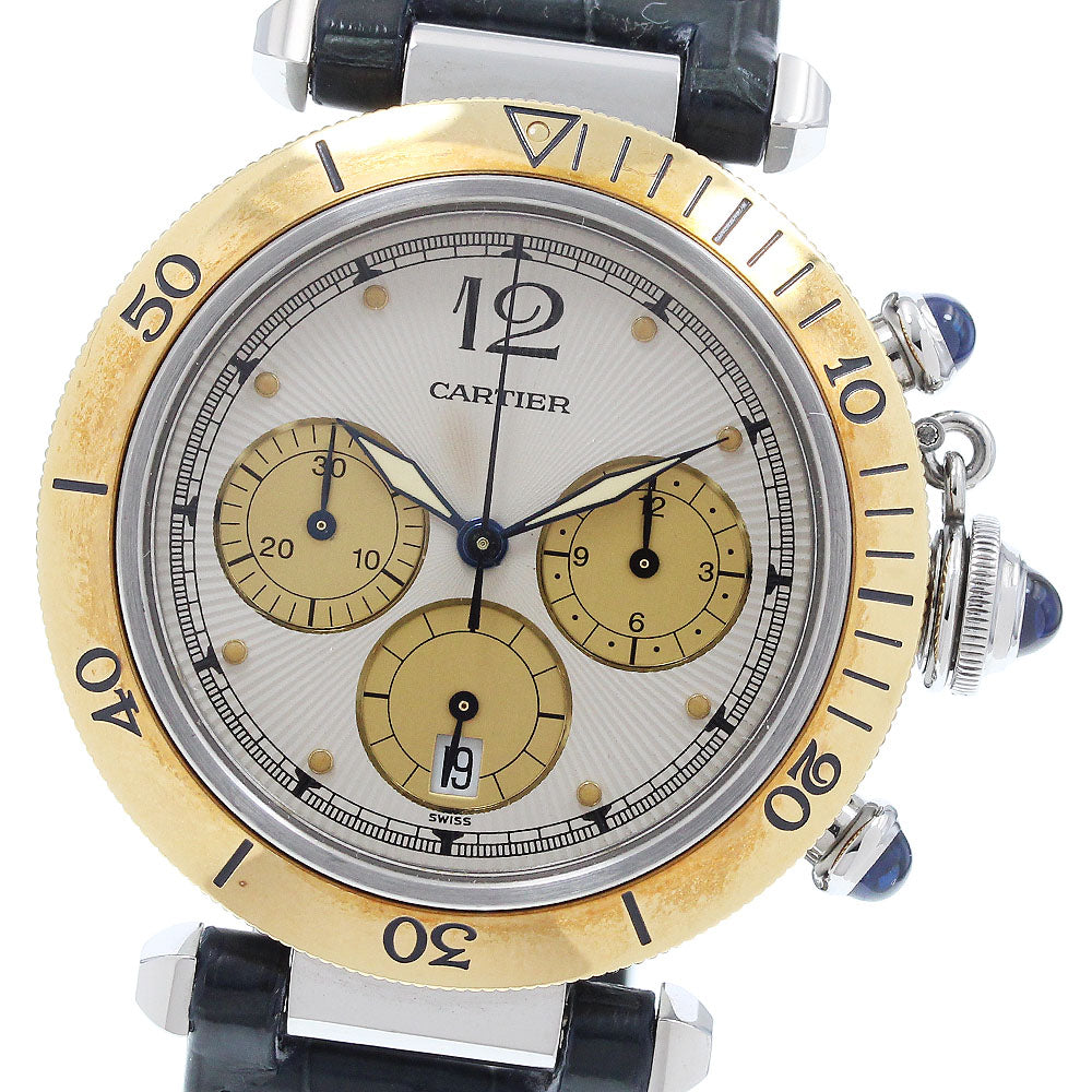CARTIER Pasha 38MM W31011H3 Chronograph YG bezel Quartz Men's Watch_916800