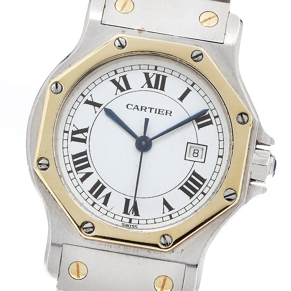 CARTIER Santos Octagon LM YG bezel date white Dial Automatic Men's Watch_916825