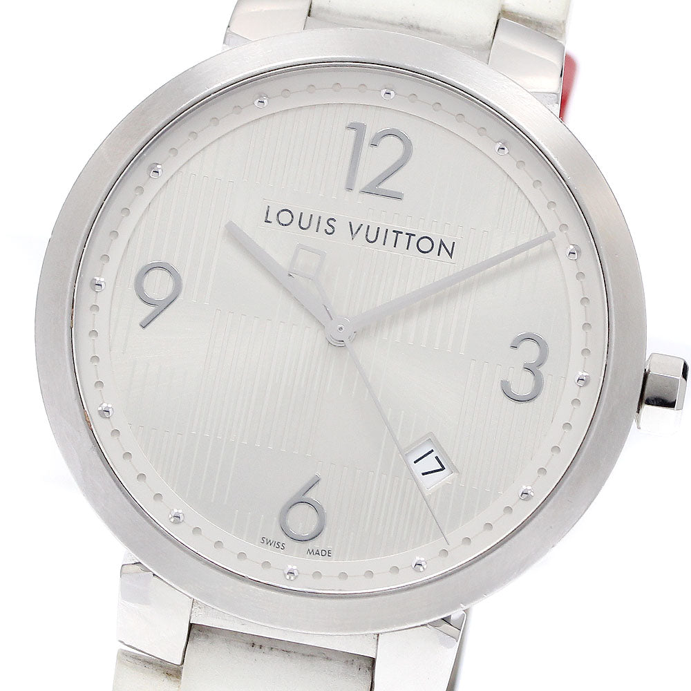 LOUIS VUITTON Tambour Damier Q1D01 Date Silver Dial Quartz Men's Watch_916886