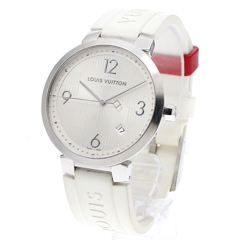LOUIS VUITTON Tambour Damier Q1D01 Date Silver Dial Quartz Men's Watch_916886