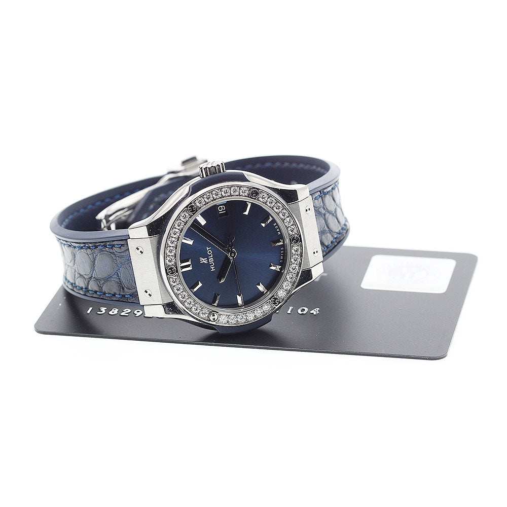 HUBLOT Classic fusion 581.NX.7170.LR.1104 diamond bezel date Navy Dial Quartz Ladies Watch_916911