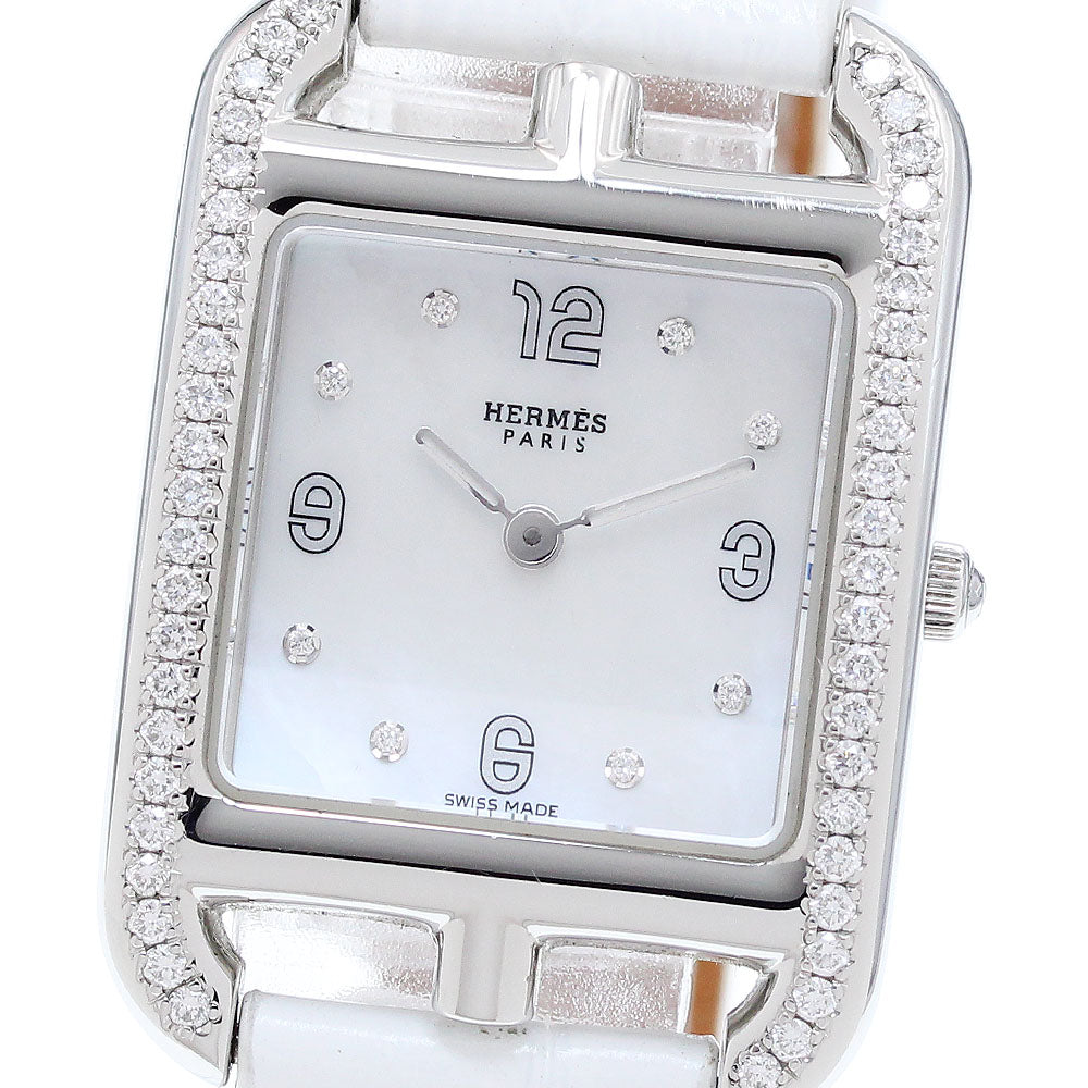 HERMES Cape Cod CC1.232 8P diamond bezel White shell Dial Quartz Ladies Watch_916988