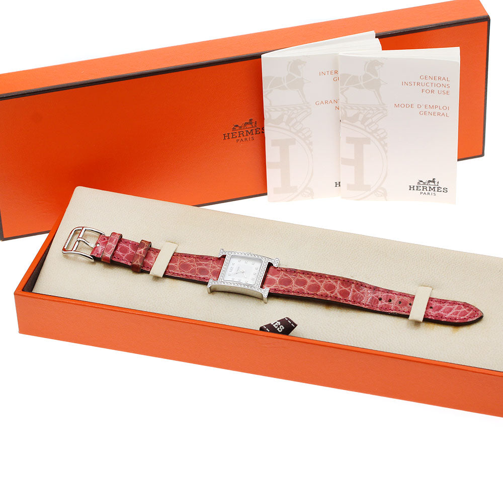 HERMES H watch HH1.230 Diamond bezel 11P White shell Dial Quartz Ladies Watch_916989