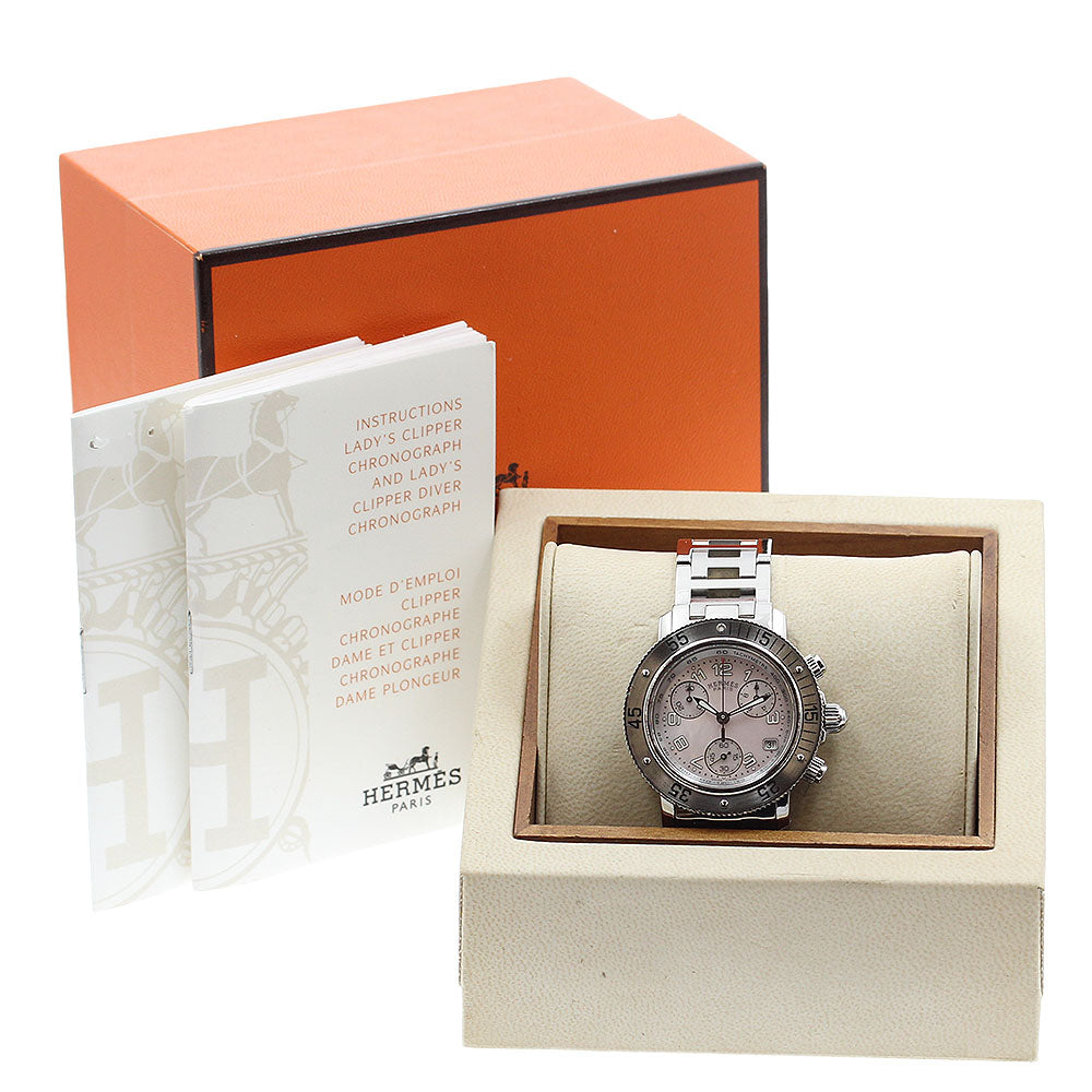 HERMES Clipper diver CL2.310 Chronograph Pink shell Dial Quartz Ladies Watch_917088