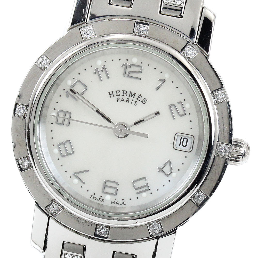 HERMES Clipper Nacre CL4.230 Bezel 12P diamond Quartz Ladies Watch_917128