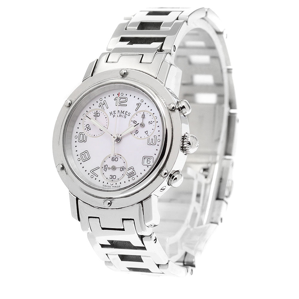 HERMES Clipper chrono CL1.310 Date Pink shell Dial Quartz Ladies Watch_917159