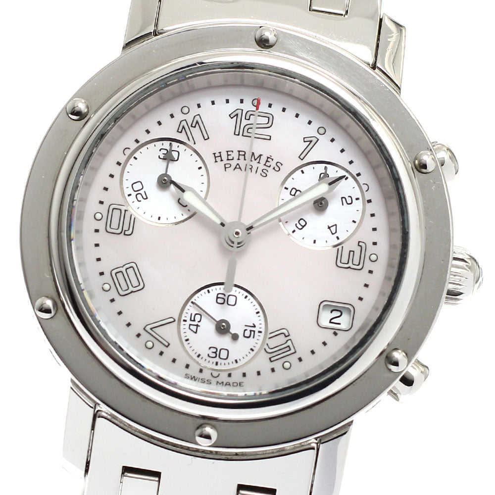HERMES Clipper chrono CL1.310 Date Pink shell Dial Quartz Ladies Watch_917175