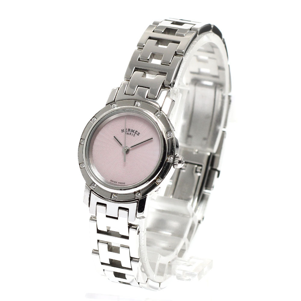 HERMES Clipper Nacre CL4.230 Bezel 12P diamond Pink shell Dial Quartz Ladies Watch_917303