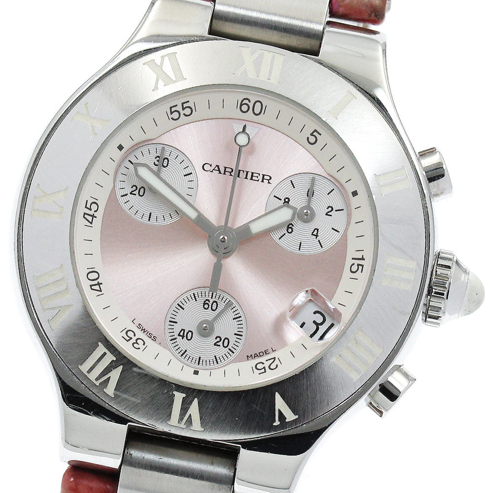 CARTIER CHRONOSCAPH W1020012 Date pink Dial Quartz Ladies Watch_917307