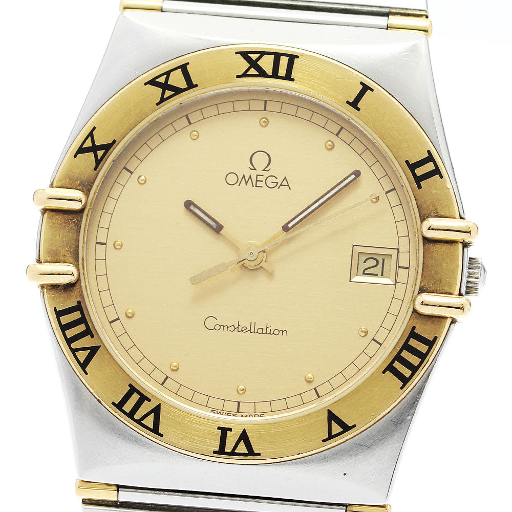 OMEGA Constellation YG bezel harf bar date gold Dial Quartz Men's Watch_917332