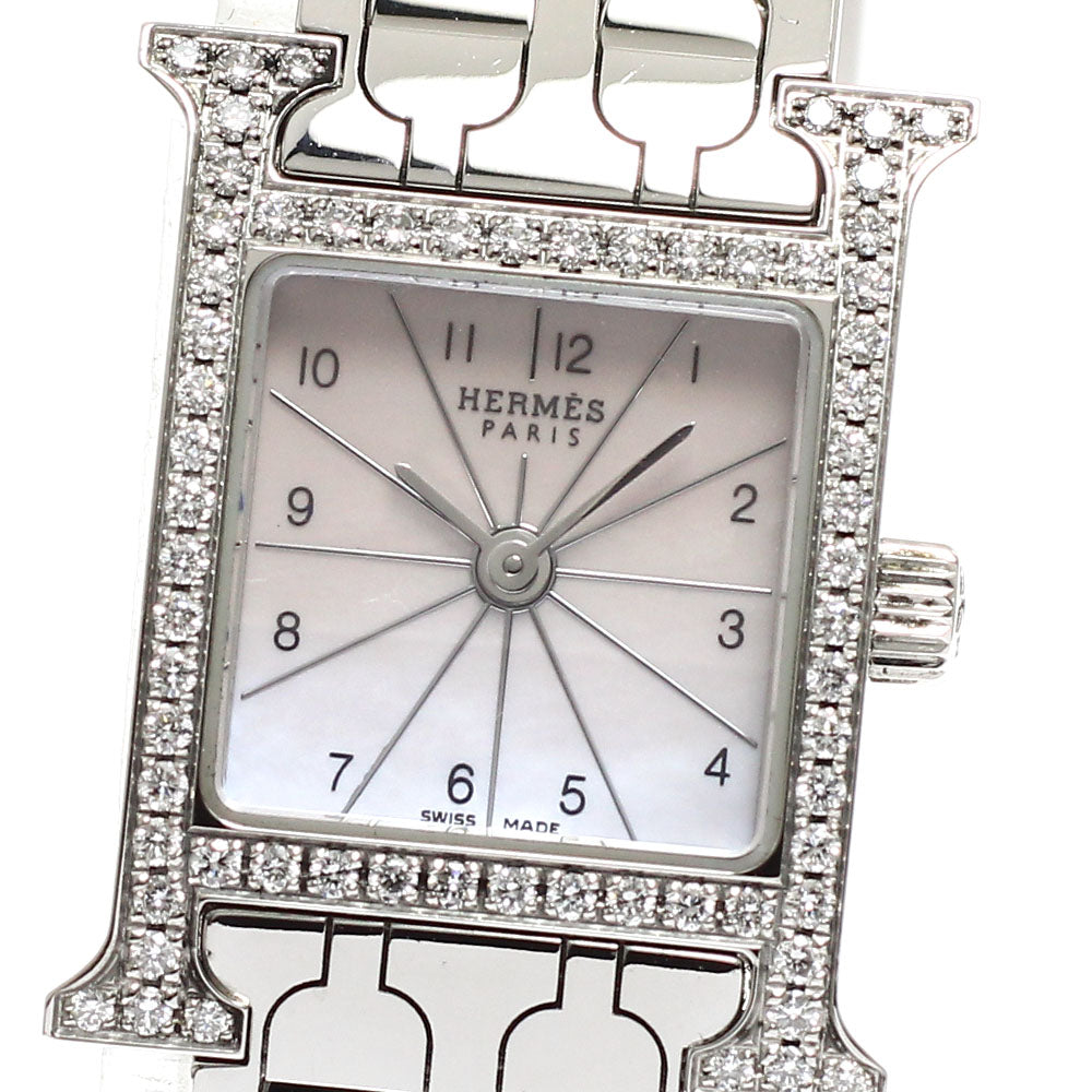 HERMES H watch mini HH1.130 Diamond Bezel Pink shell Dial Quartz Ladies Watch_917360