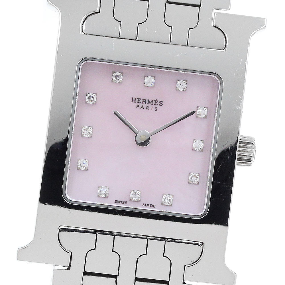 HERMES H watch HH1.210 12P diamond Pink shell Dial Quartz Ladies Watch_917392