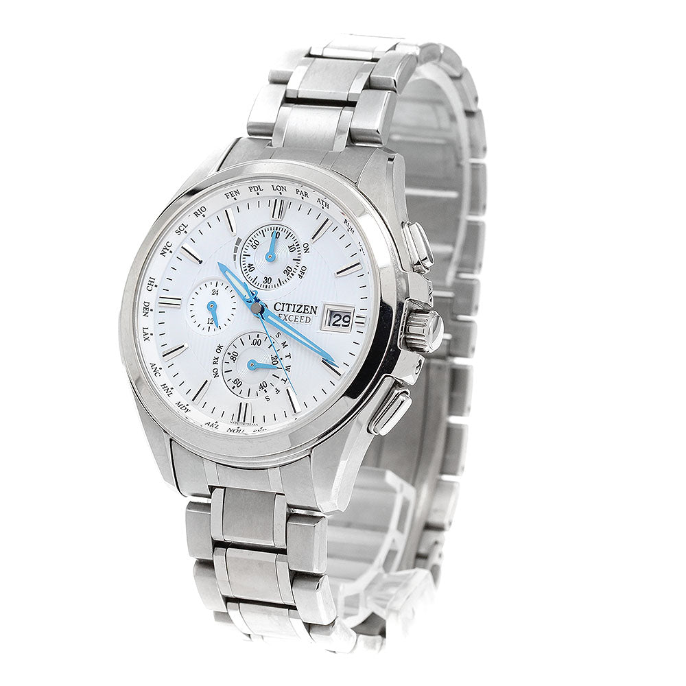 CITIZEN Exceed H800-T020160/AT8070-56A Eco Drive White / white shell Dial Solar Powered Radio Men's Watch_917407