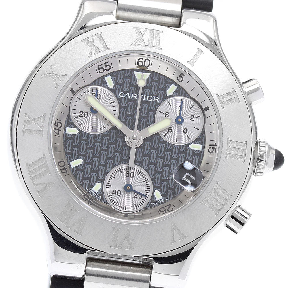 CARTIER CHRONOSCAPH W10125U2 Date Black / Silver Dial Quartz Men's Watch_917483