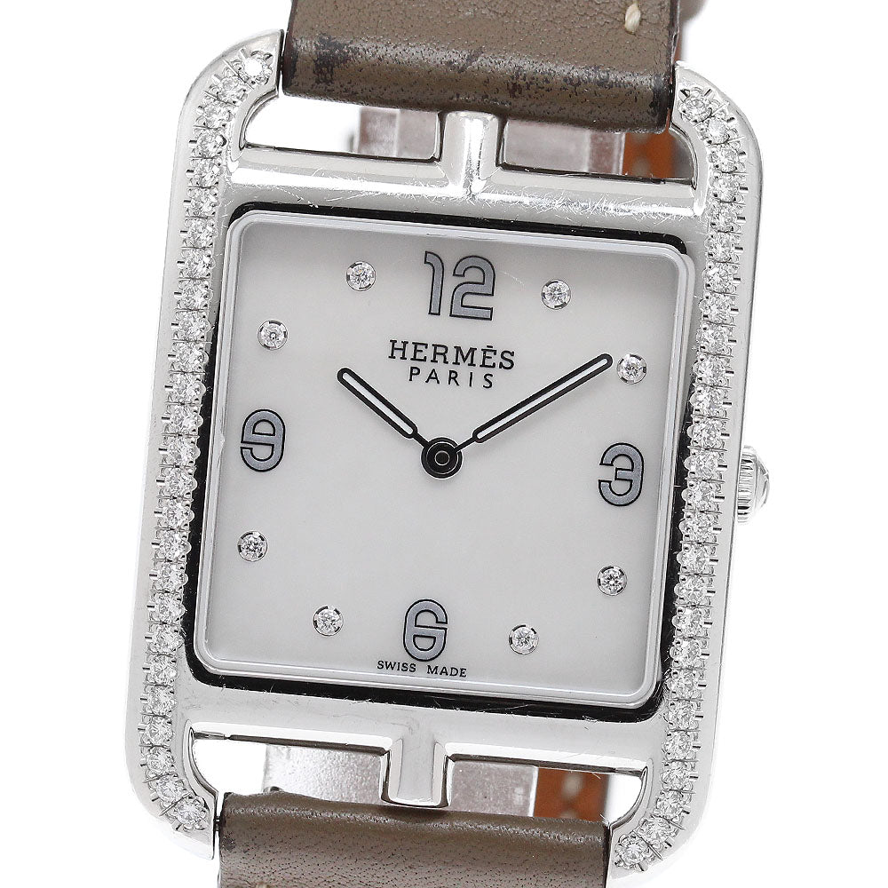 HERMES Cape Cod CC3.731 8P diamond bezel White shell Dial Quartz Men's Watch_917571