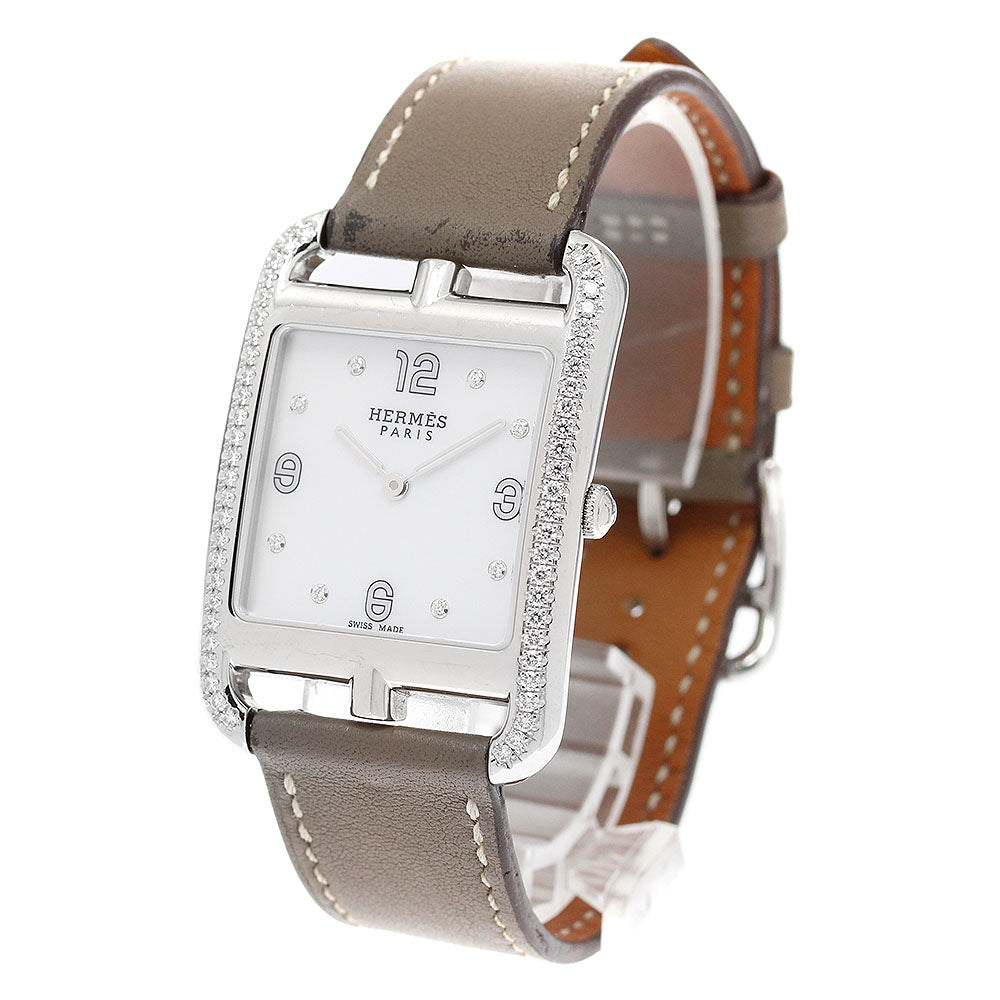HERMES Cape Cod CC3.731 8P diamond bezel White shell Dial Quartz Men's Watch_917571