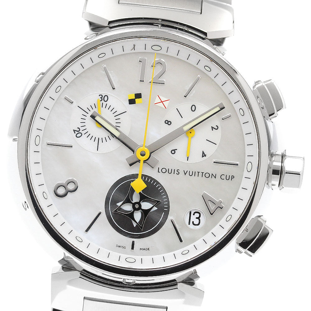 LOUIS VUITTON Tambour Q11BA Date Chronograph White shell Dial Quartz Men's Watch_917602
