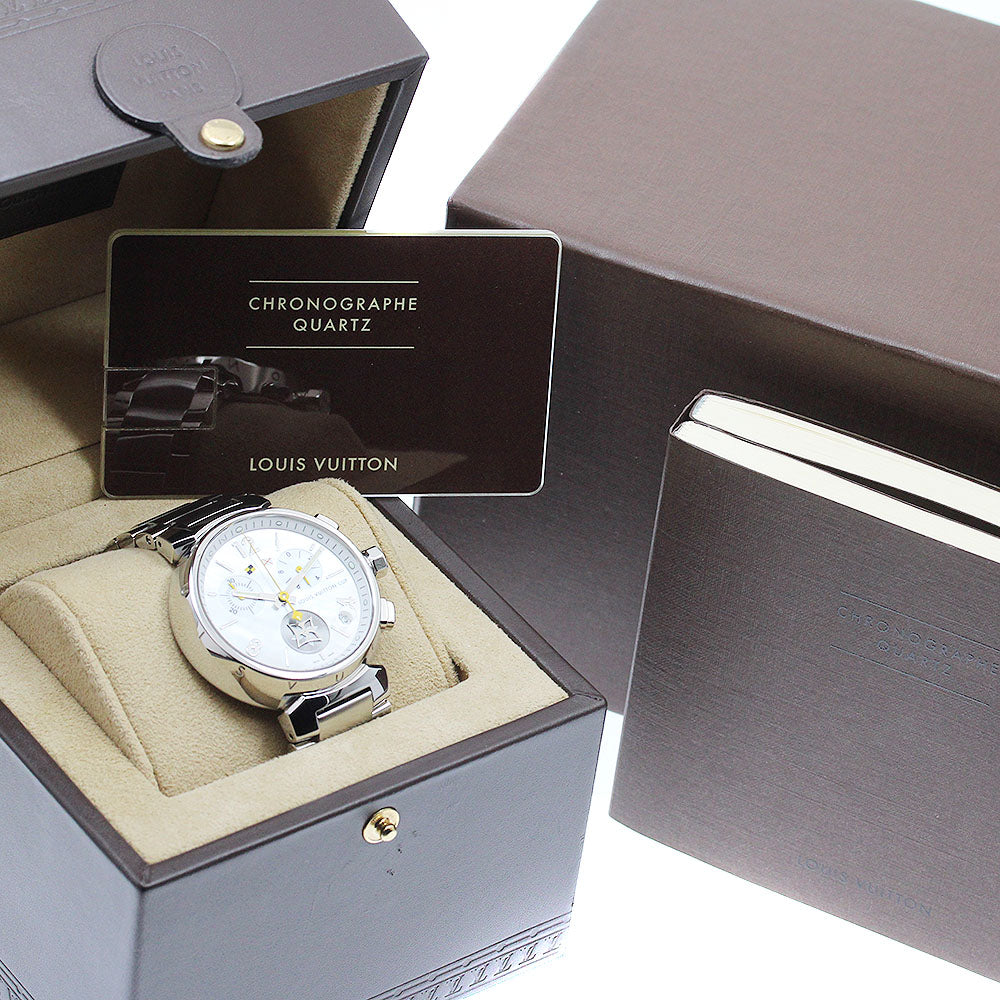 LOUIS VUITTON Tambour Q11BA Date Chronograph White shell Dial Quartz Men's Watch_917602