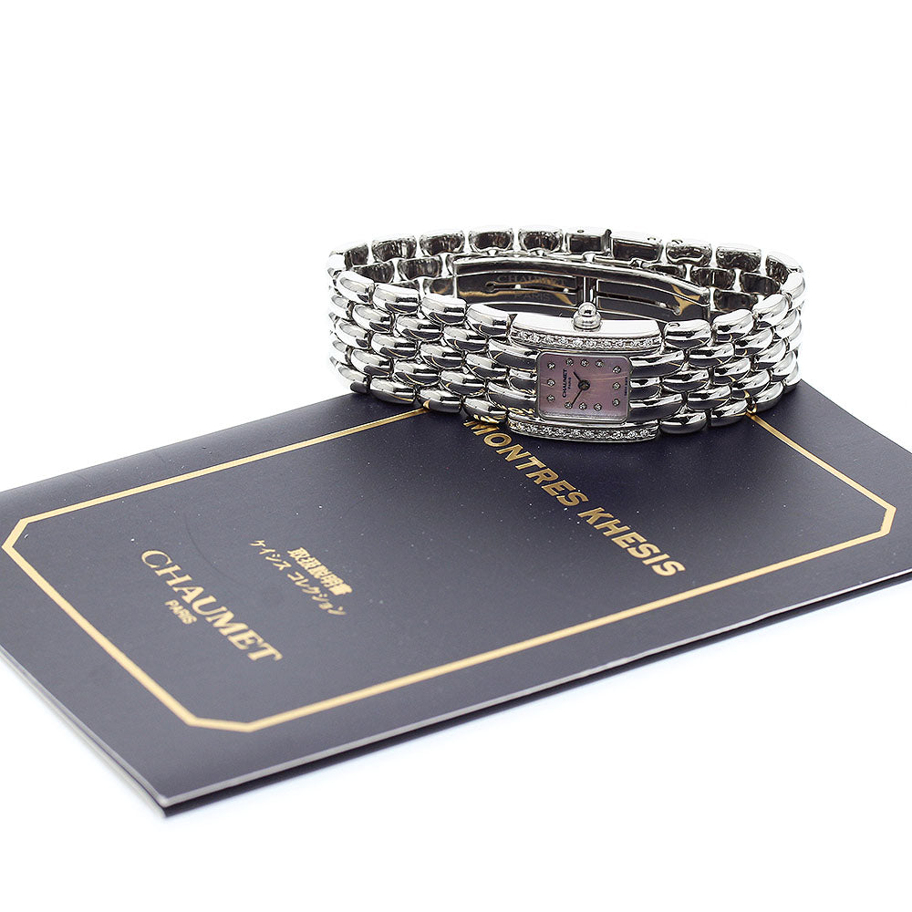 Chaumet Kesis 12P side diamond bezel Pink shell Dial Quartz Ladies Watch_917684