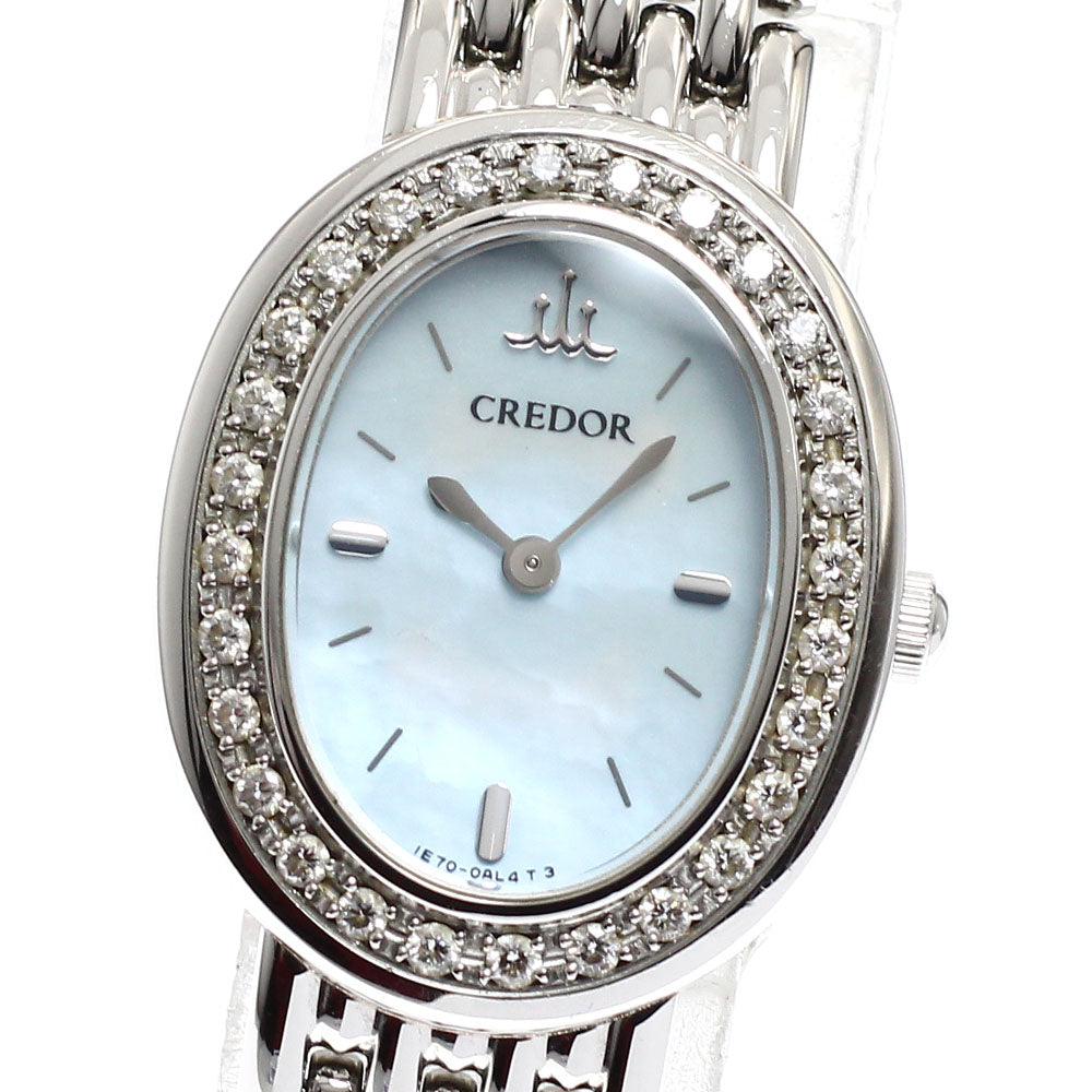 SEIKO CREDOR SIGNO 1E70-0AB0/GSTE949 Diamond Bezel Blue shell Dial Quartz Ladies Watch_917717