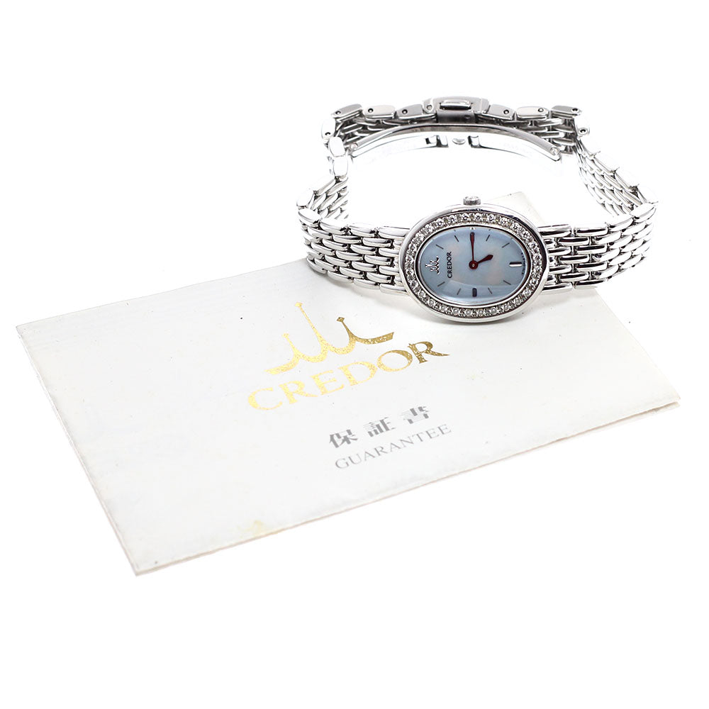 SEIKO CREDOR SIGNO 1E70-0AB0/GSTE949 Diamond Bezel Blue shell Dial Quartz Ladies Watch_917717