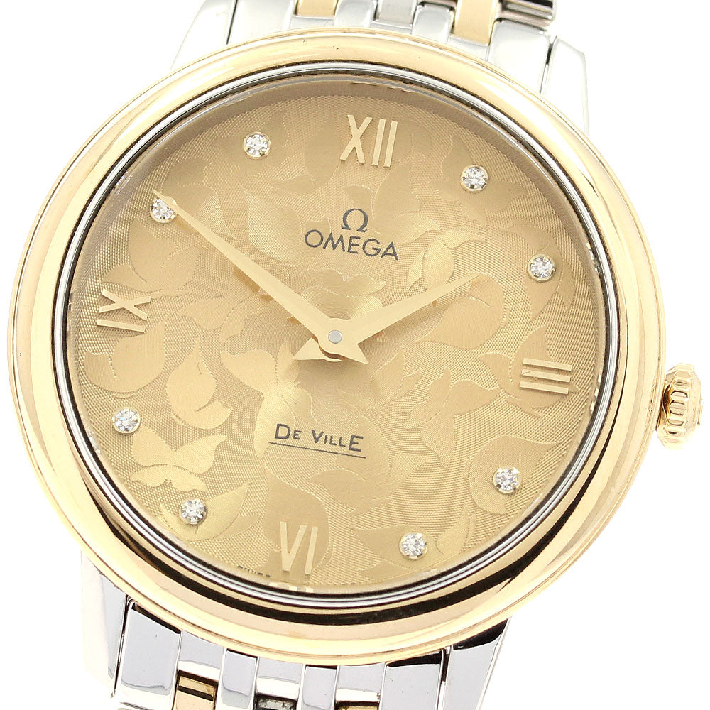 OMEGA De Ville 424.20.33.60.58.001 8P diamond YG bezel QZ Ladies Watch_917756