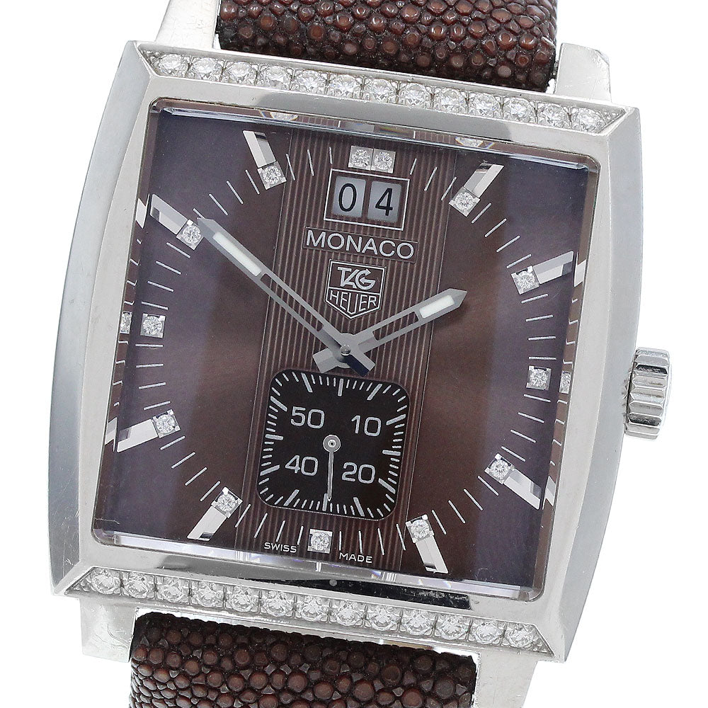 TAG HEUER Monaco Lady Grand Date WAW1316 13P diamond bezel Brown Dial Quartz Ladies Watch_918483