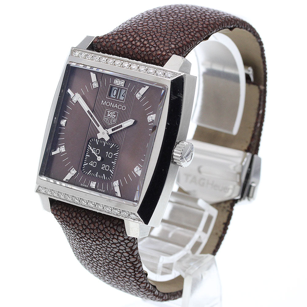 TAG HEUER Monaco Lady Grand Date WAW1316 13P diamond bezel Brown Dial Quartz Ladies Watch_918483