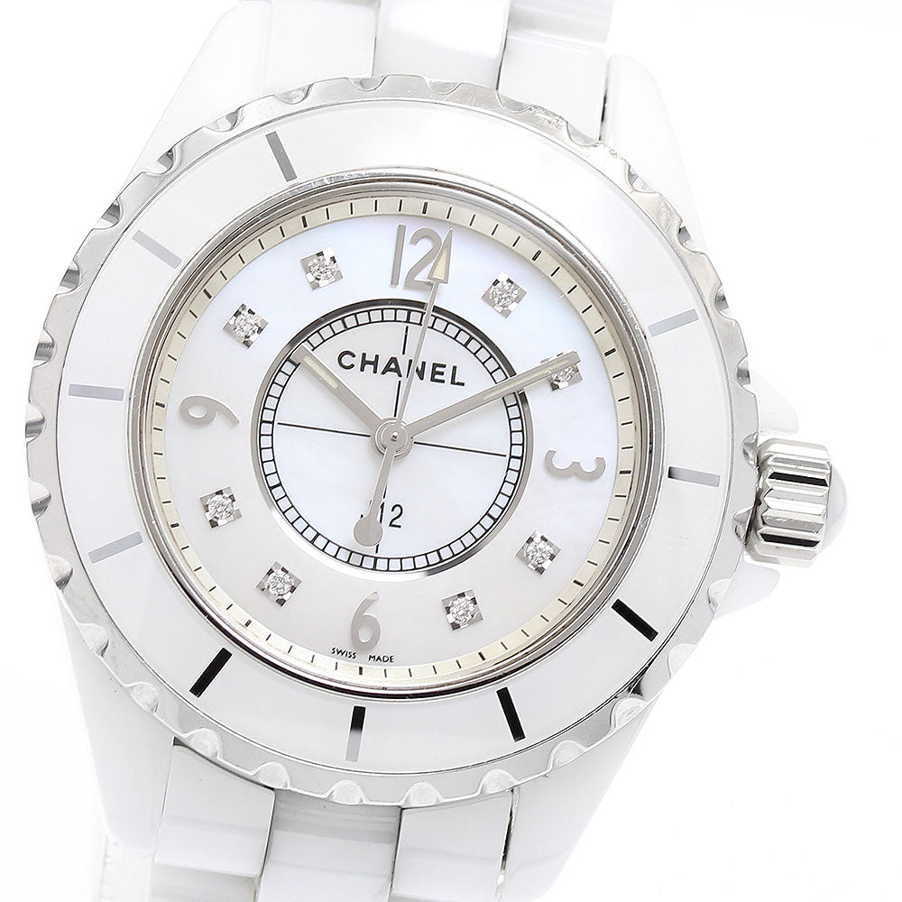CHANEL J12 33mm H2422 White ceramic 8P diamond White shell Dial Quartz Ladies Watch_918593
