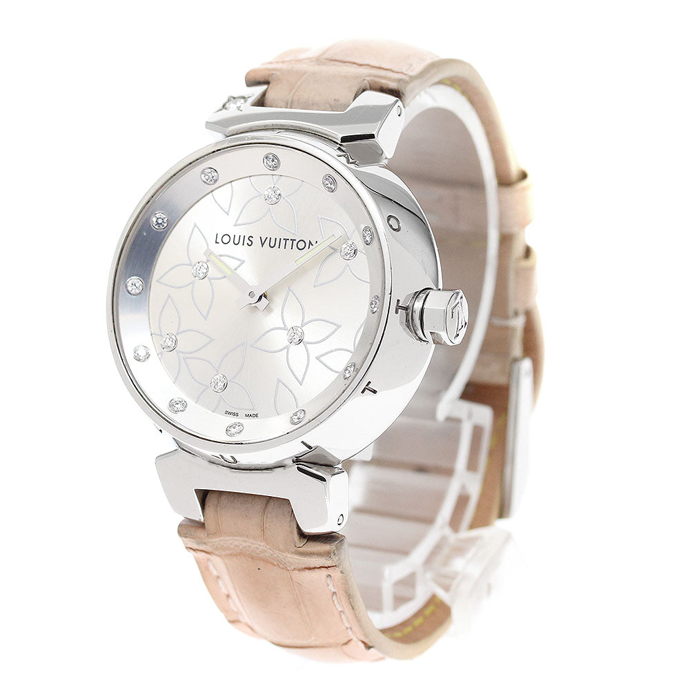 LOUIS VUITTON Tambour Lovely Diamonds Q131F 18P diamond Silver Dial Quartz Ladies Watch_918737