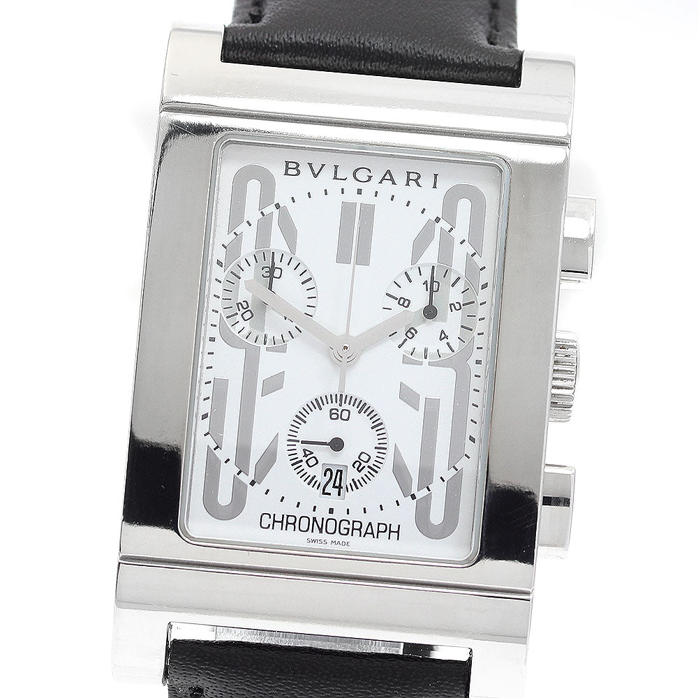 BVLGARI Rettangolo RTC49S Date Chronograph White Dial Quartz Men's Watch_918836