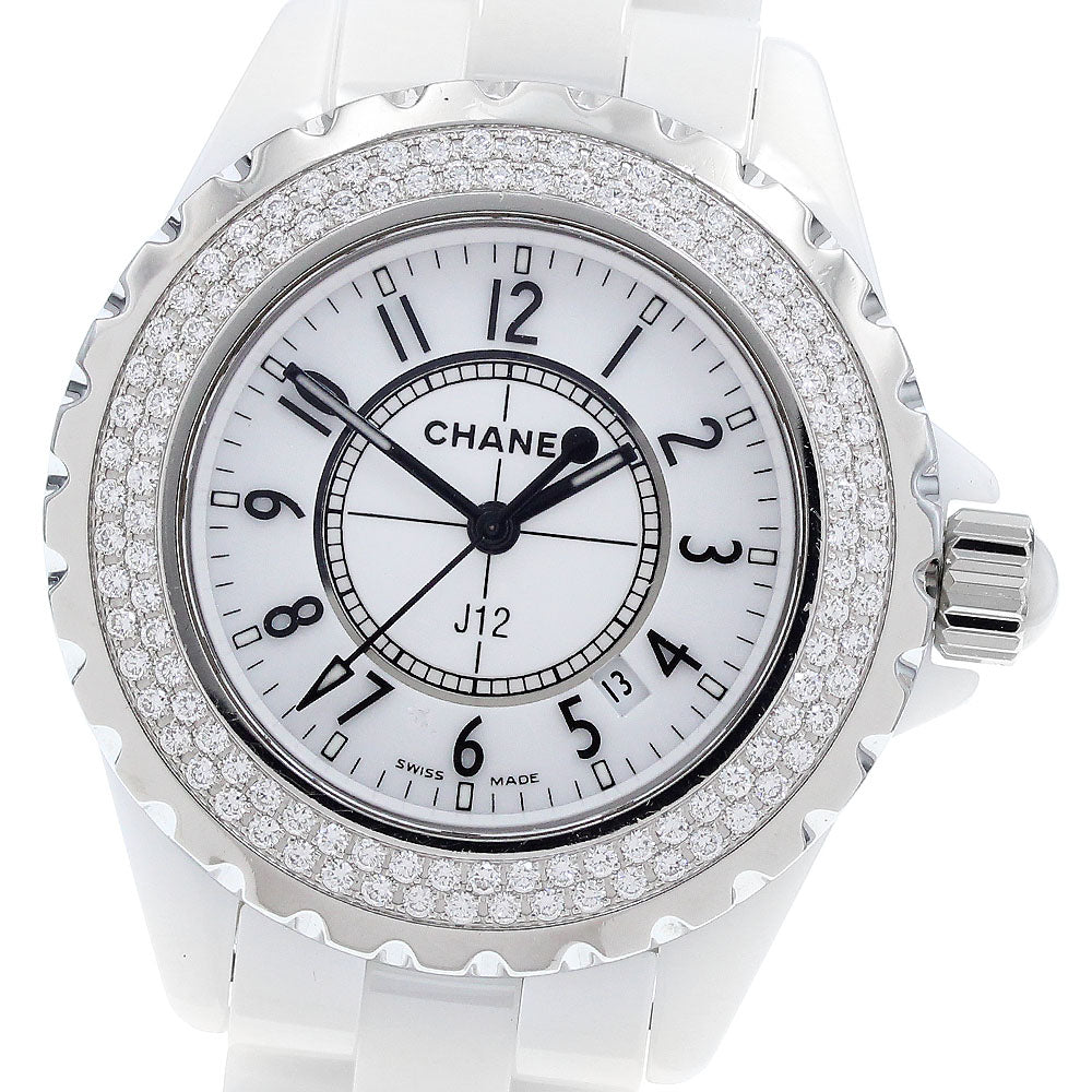 CHANEL J12 H0967 Diamond Bezel White Ceramic Date Quartz Ladies_918988