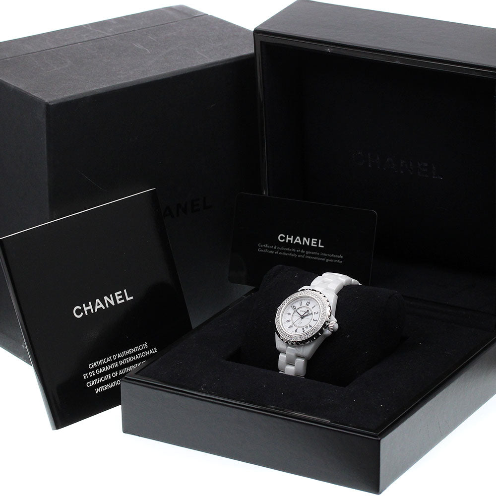 CHANEL J12 H0967 Diamond Bezel White Ceramic Date Quartz Ladies_918988