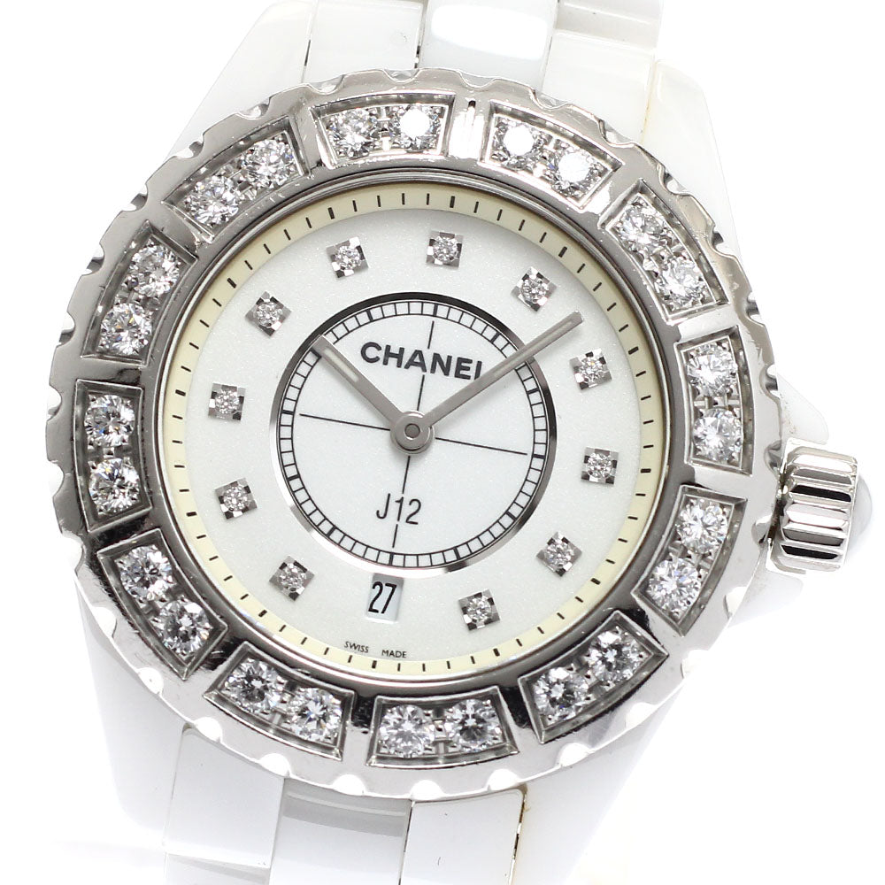 CHANEL J12 White Ceramic Diamond Bezel H2429 Date Quartz Ladies Watch_919074