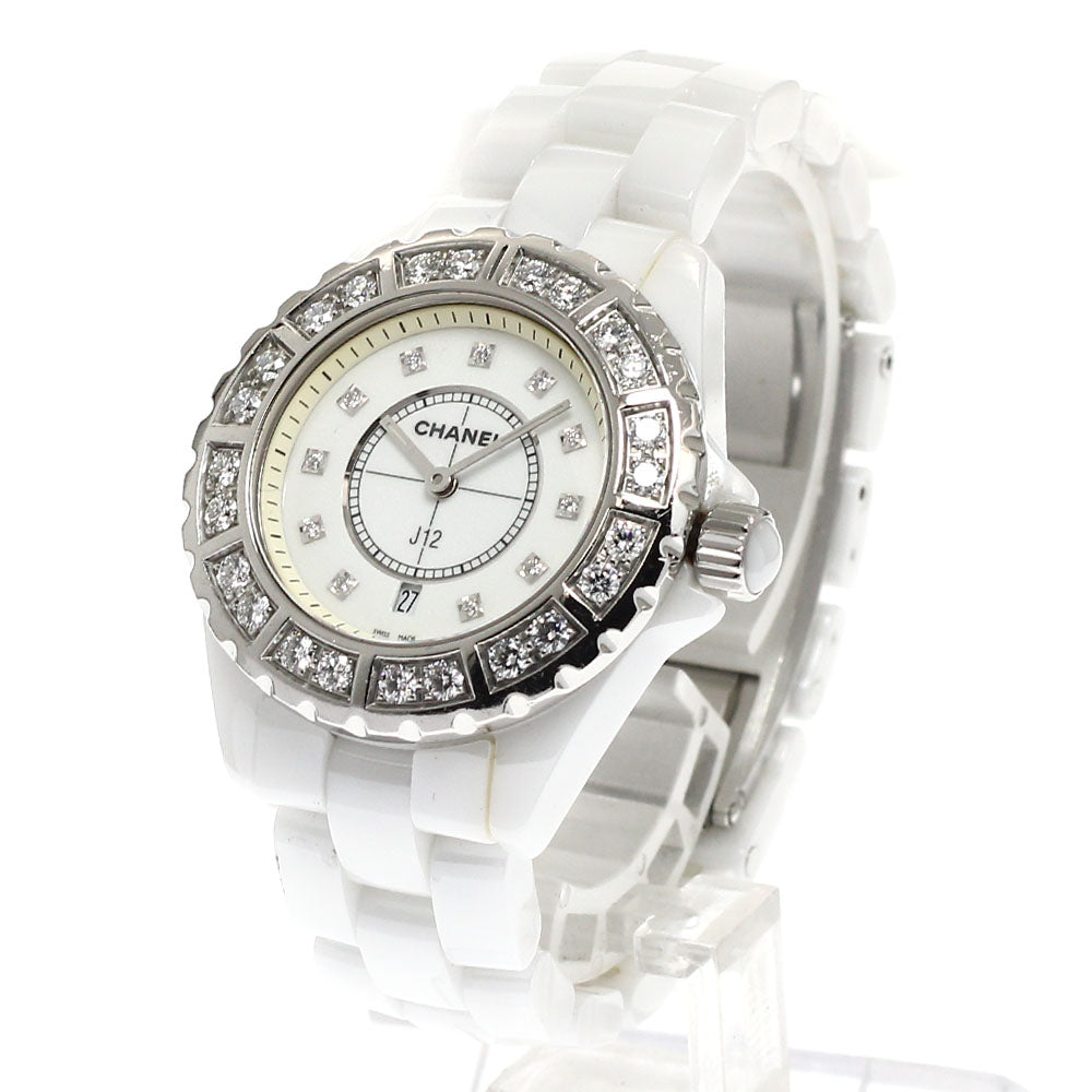 CHANEL J12 White Ceramic Diamond Bezel H2429 Date Quartz Ladies Watch_919074