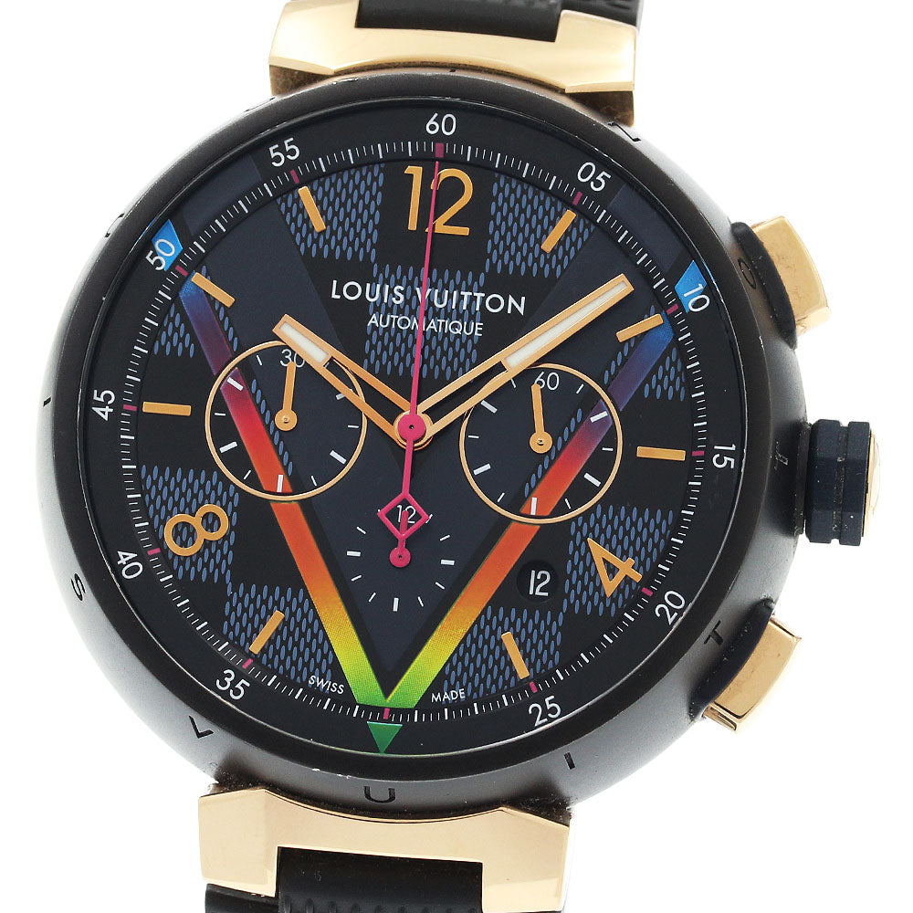 LOUIS VUITTON Tambour Damier Cobalt V Rainbow QA129 Chronograph Shibuya limited Black / Navy Dial Automatic Men's Watch_919120