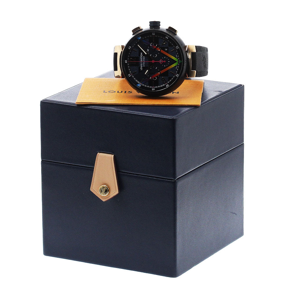 LOUIS VUITTON Tambour Damier Cobalt V Rainbow QA129 Chronograph Shibuya limited Black / Navy Dial Automatic Men's Watch_919120