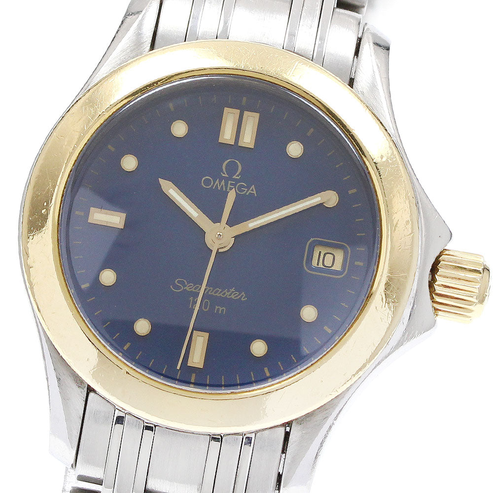 OMEGA Seamaster120M 2481.80 YG bezel date Navy Dial Quartz Ladies Watch_919408