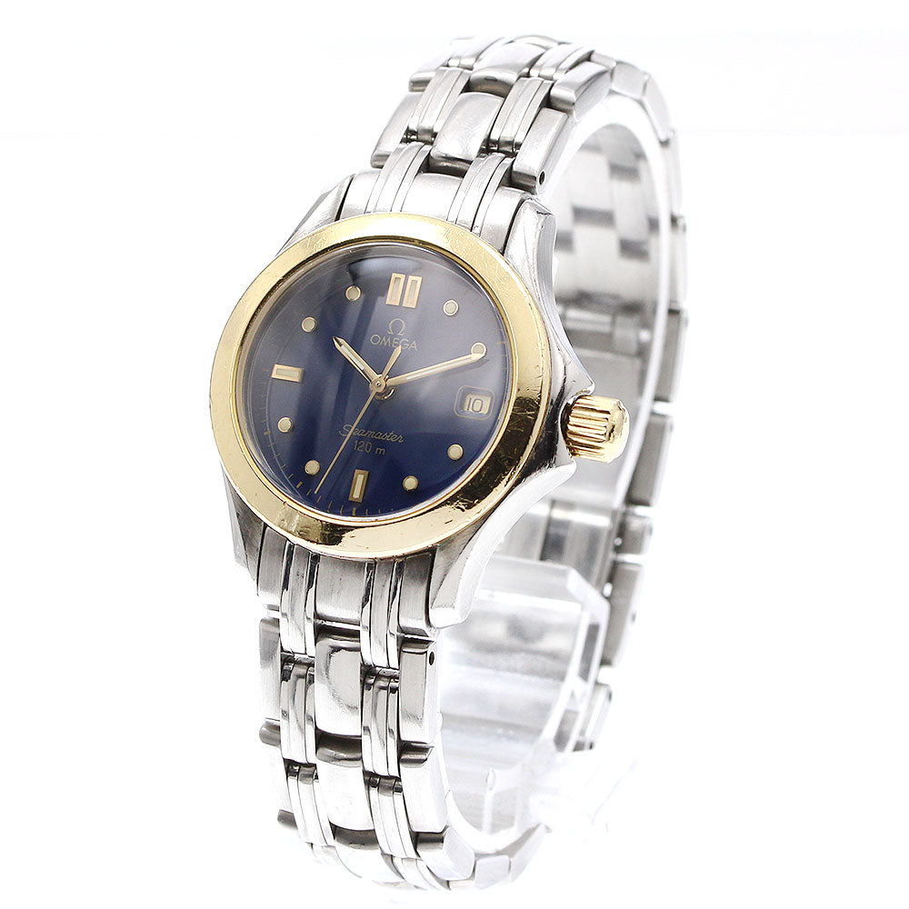 OMEGA Seamaster120M 2481.80 YG bezel date Navy Dial Quartz Ladies Watch_919408