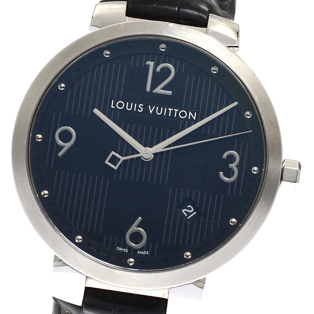 LOUIS VUITTON Tambour Damier Q1D00 Date black Dial Quartz Men's Watch_920324