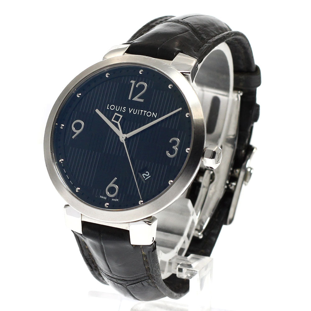 LOUIS VUITTON Tambour Damier Q1D00 Date black Dial Quartz Men's Watch_920324