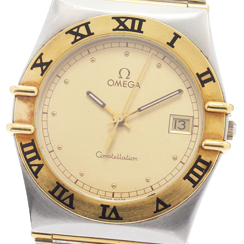 OMEGA Constellation Old model full bar date gold Dial Quartz Men's Watch_920365