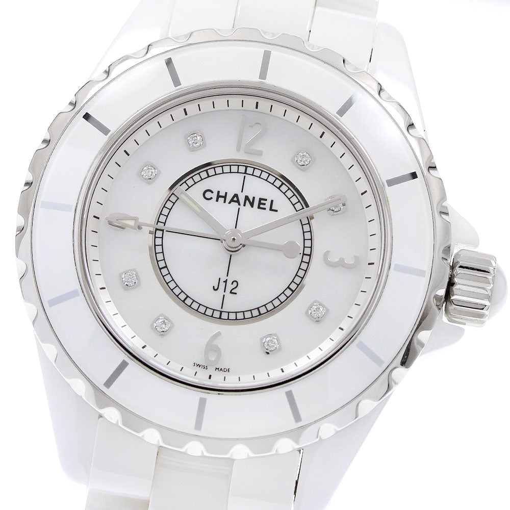 CHANEL J12 33mm H2422 White ceramic 8P diamond White shell Dial Quartz Ladies Watch_920385