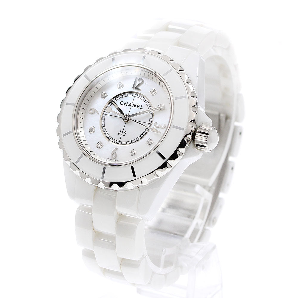 CHANEL J12 33mm H2422 White ceramic 8P diamond White shell Dial Quartz Ladies Watch_920385