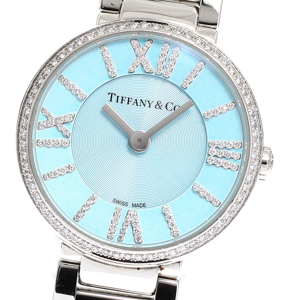 TIFFANY&Co. Atlas 2 hand 63320811 Diamond Bezel blue Dial QZ Ladies Watch_920439