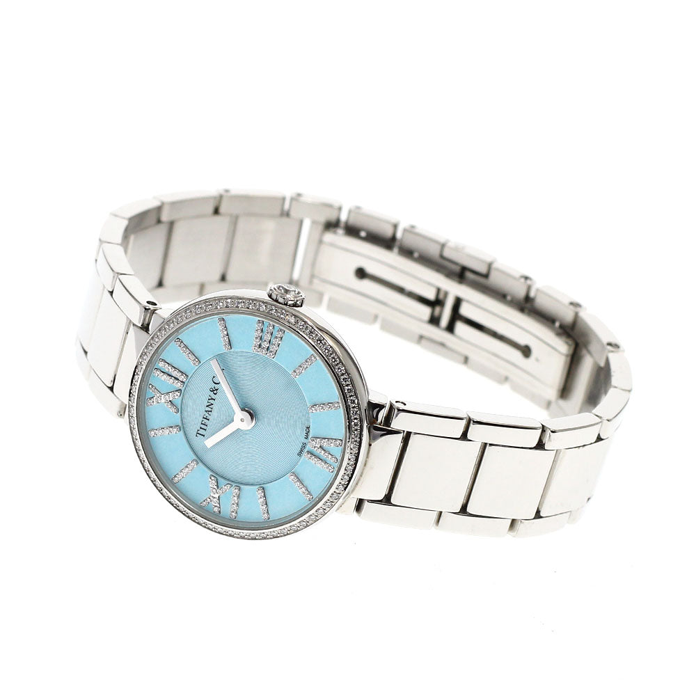 TIFFANY&Co. Atlas 2 hand 63320811 Diamond Bezel blue Dial QZ Ladies Watch_920439