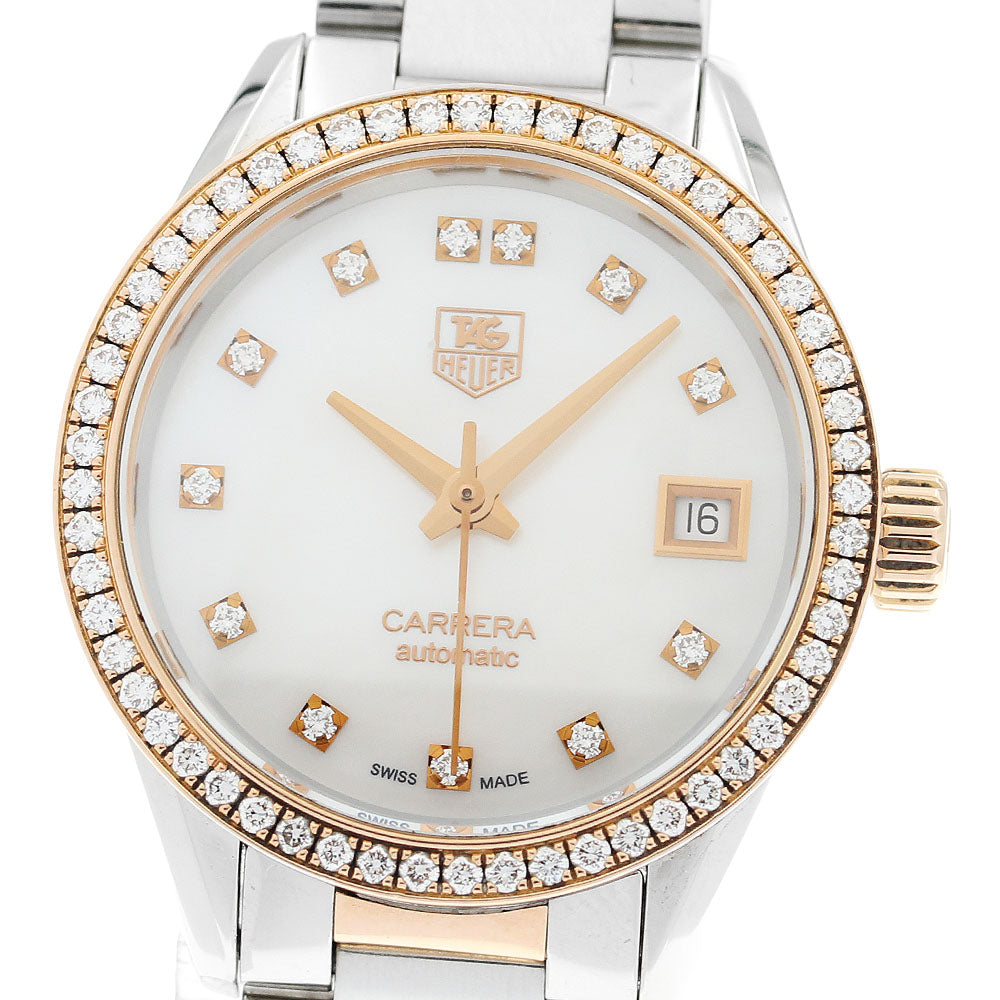 TAG HEUER Carrera WAR2453-3 date diamond bezel White shell Dial Automatic Ladies Watch_920779