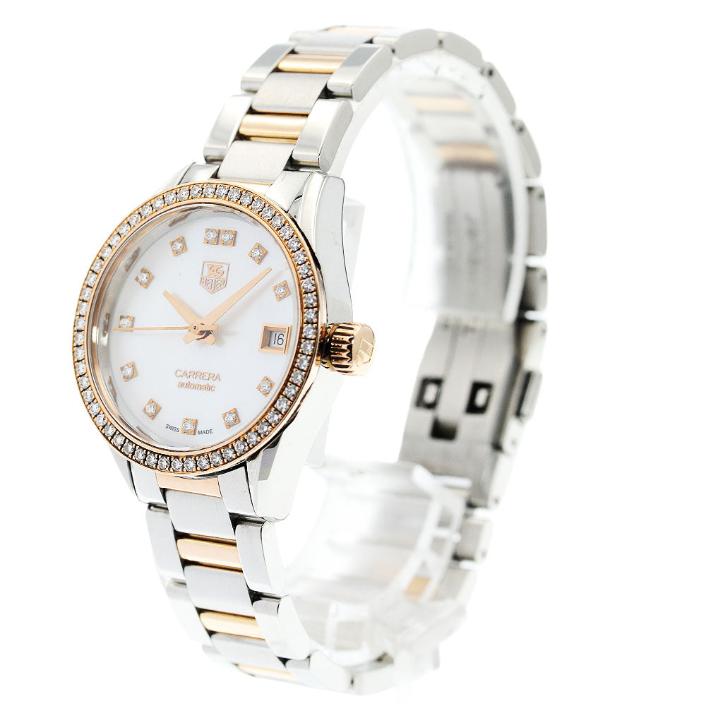 TAG HEUER Carrera WAR2453-3 date diamond bezel White shell Dial Automatic Ladies Watch_920779